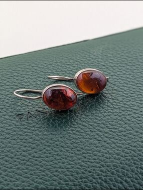 ✨ Sterling Silver Cognac Amber Drop Earrings ✨